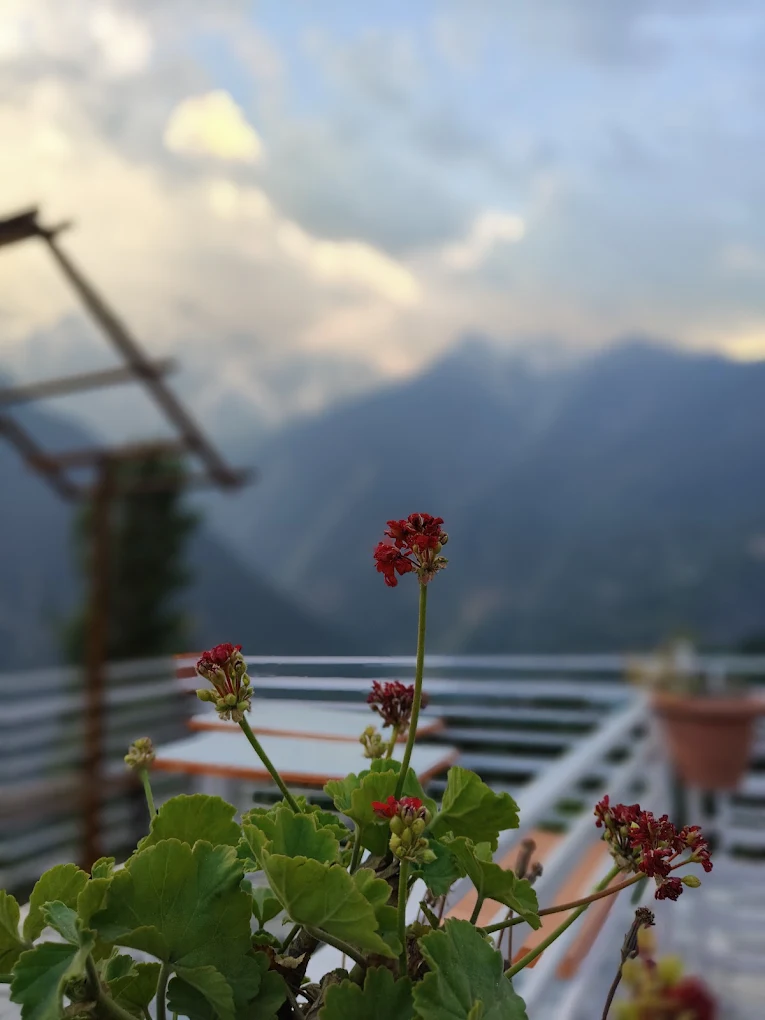 Sunlit valley and village scene in Kinnaur